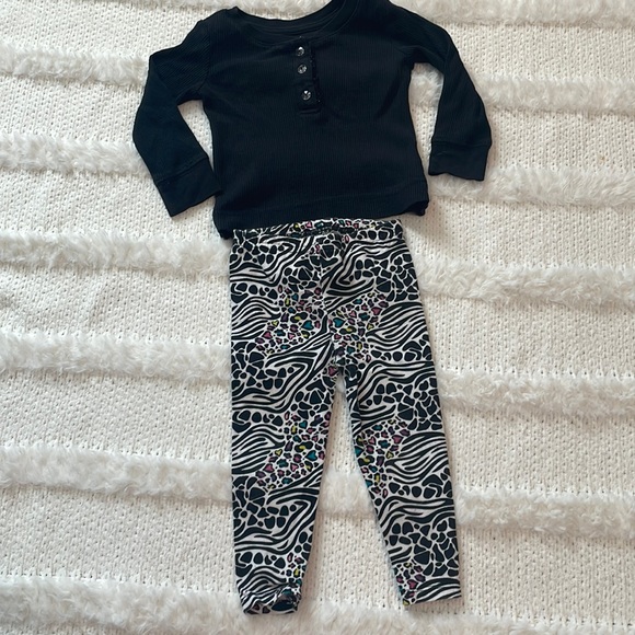Garanimals 3 pc Animal print leggings & black long sleeve top baby girls 18 M - Picture 5 of 16